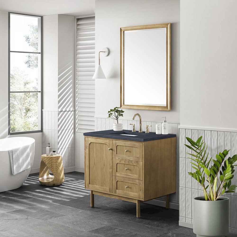 36" Single Vanity, Light Natural Oak w/ 3 CM Charcoal Soapstone Top. Picture 4