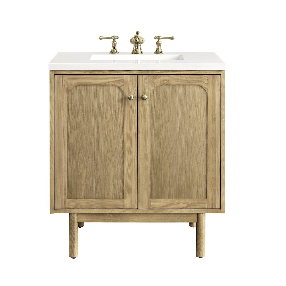 30" Single Vanity, Light Natural Oak w/ 3 CM White Zeus Top. Picture 1