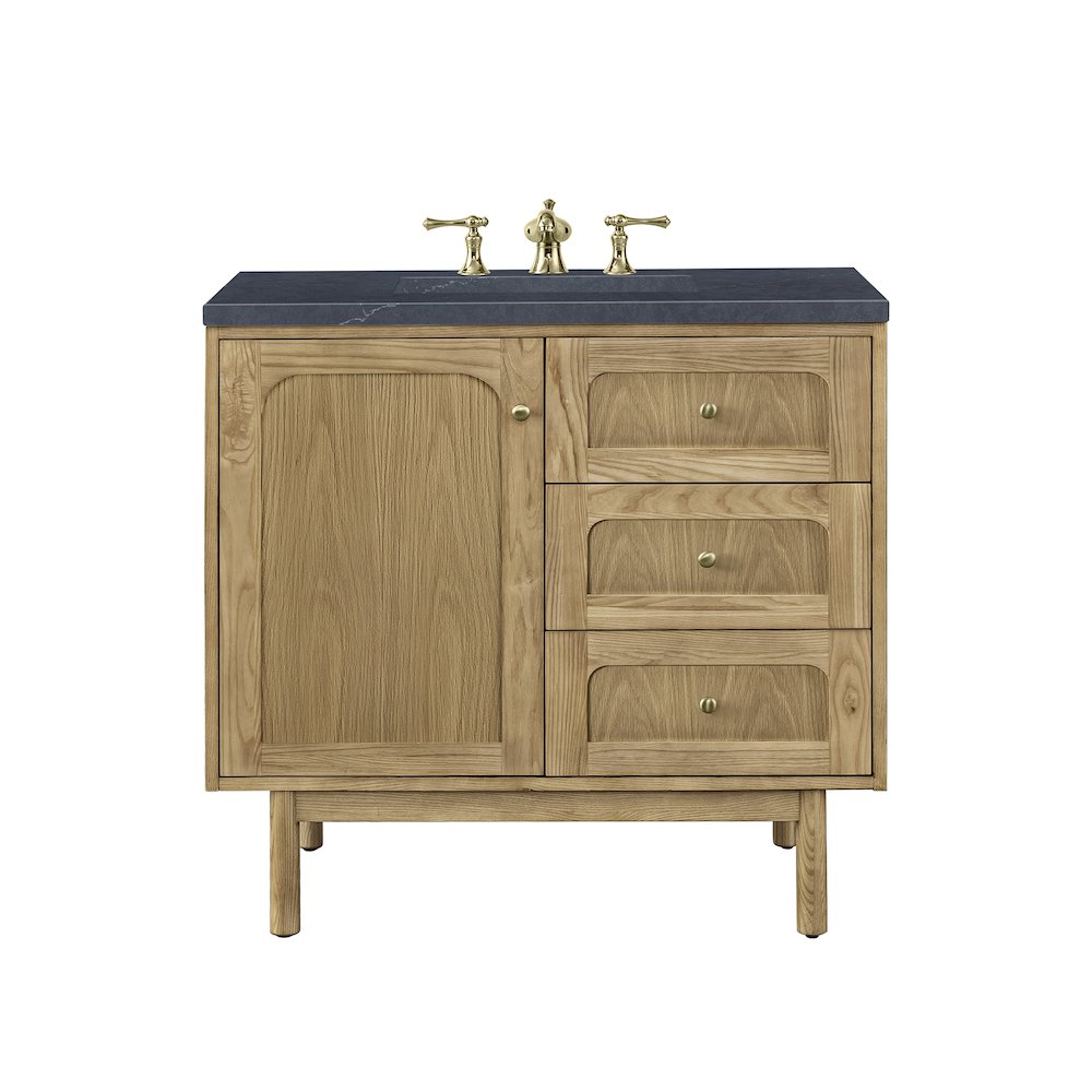 36" Single Vanity, Light Natural Oak w/ 3 CM Charcoal Soapstone Top. Picture 1