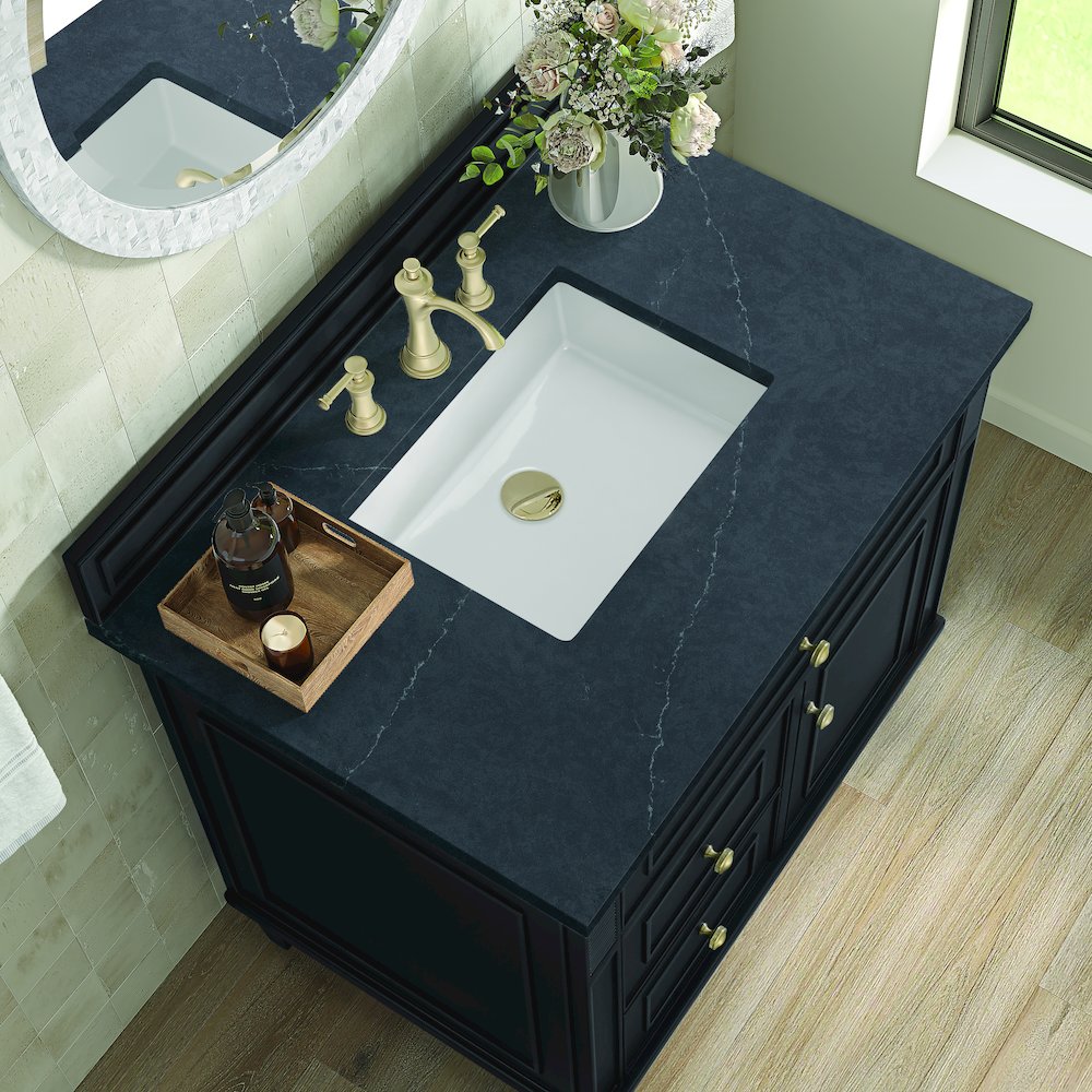 36" Single Vanity, Black Onyx w/ 3 CM Charcoal Soapstone Quartz Top. Picture 7