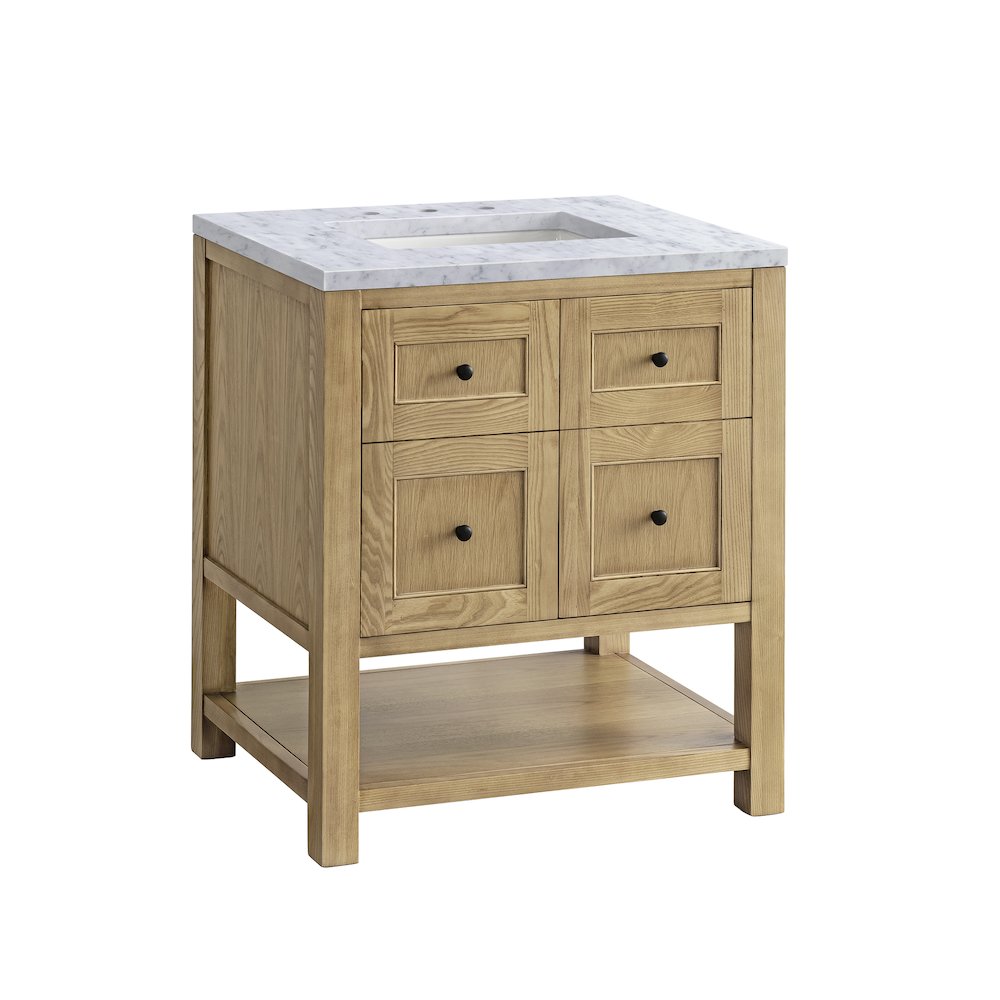 30" Single Vanity, Light Natural Oak w/ 3 CM Carrara Marble Top. Picture 5