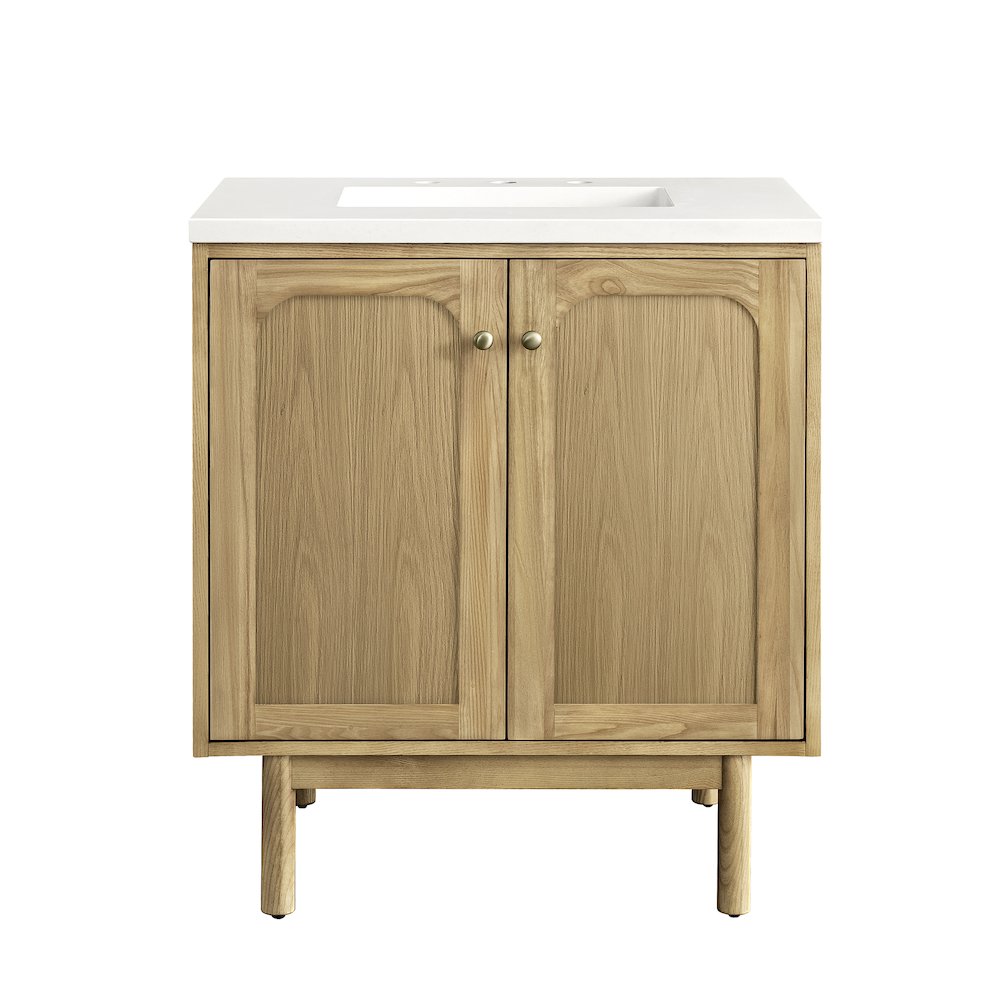 30" Single Vanity, Light Natural Oak w/ 3 CM White Zeus Top. Picture 2