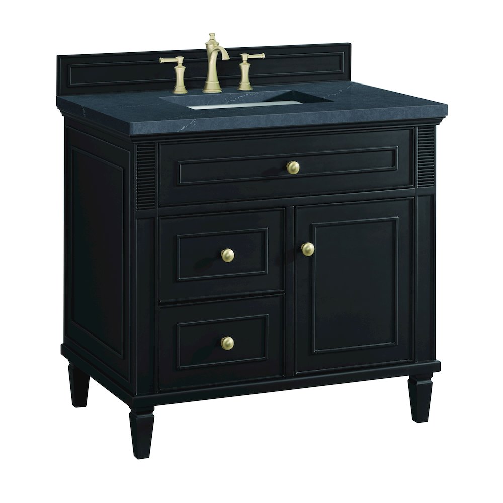 36" Single Vanity, Black Onyx w/ 3 CM Charcoal Soapstone Quartz Top. Picture 9