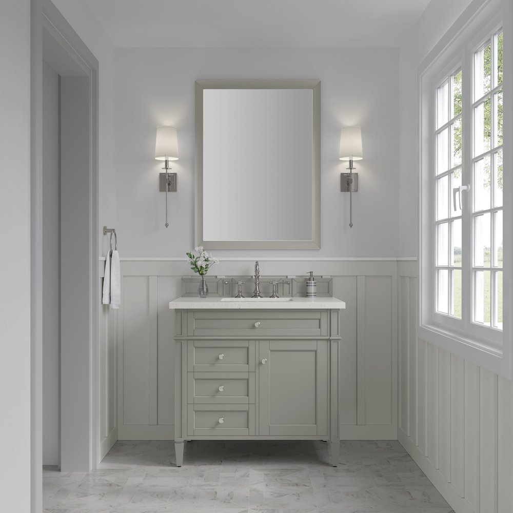 36" Single Vanity, Urban Gray w/ 3 CM Lime Delight Quartz Top. Picture 2