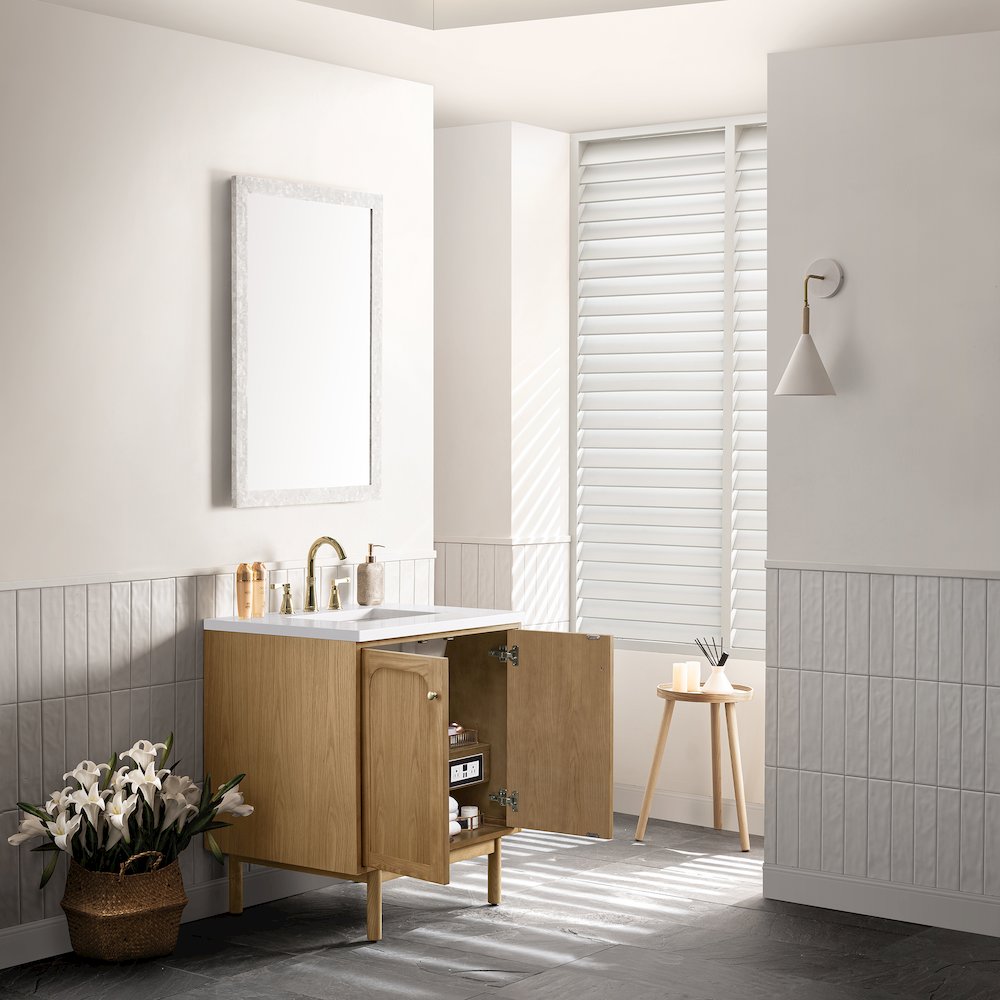 30" Single Vanity, Light Natural Oak w/ 3 CM White Zeus Top. Picture 8