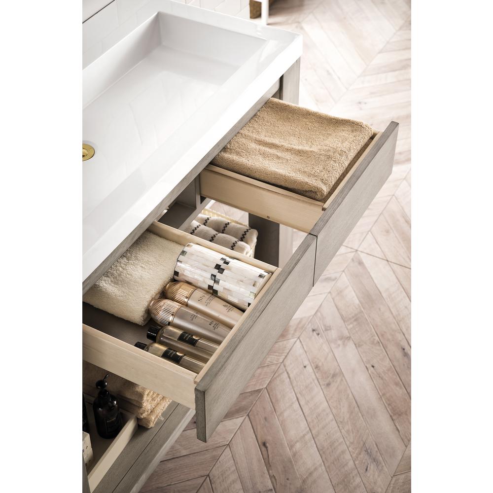 39.5" Wooden Sink Console, Platinum Ash w/ White Glossy Composite Countertop. Picture 6