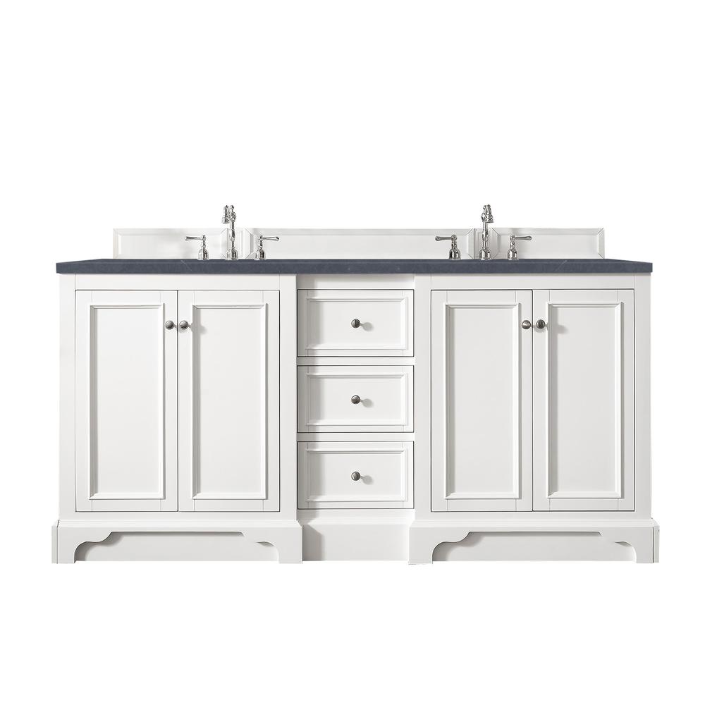 De Soto 72" Double Vanity, Bright White w/ 3 CM Charcoal Soapstone Quartz Top. Picture 1