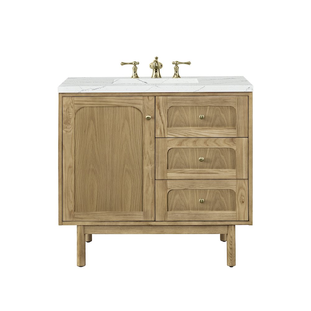 36" Single Vanity, Light Natural Oak w/ 3 CM Ethereal Noctis Top. Picture 1
