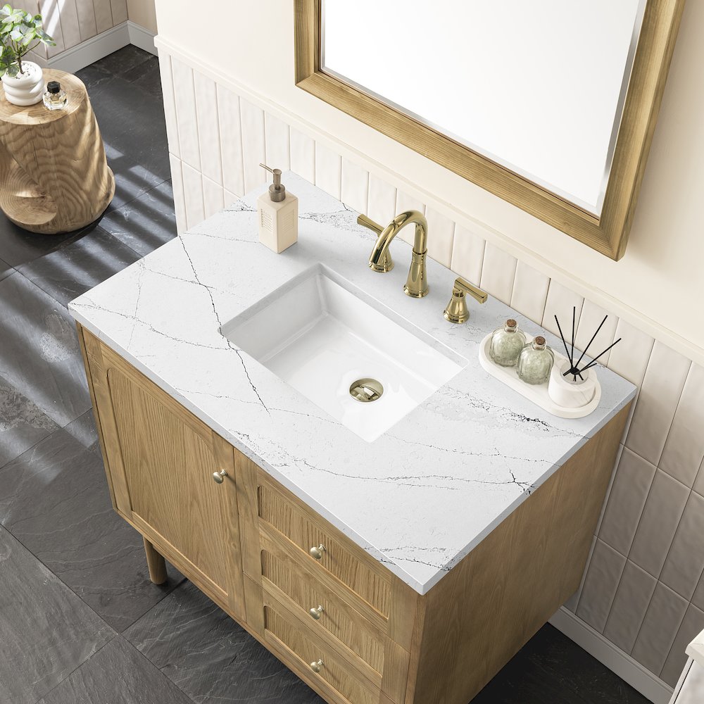 36" Single Vanity, Light Natural Oak w/ 3 CM Ethereal Noctis Top. Picture 7