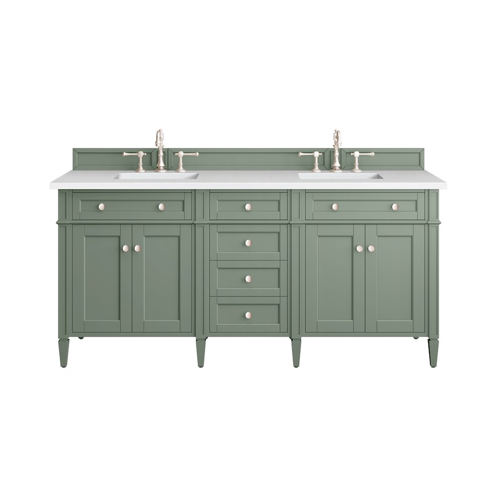 72" Double Vanity, Smokey Celadon w/ 3 CM White Zeus Top. Picture 1
