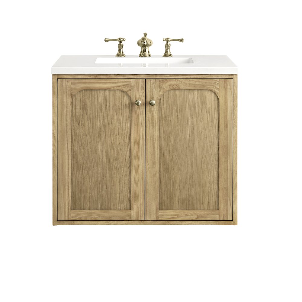 30" Single Vanity, Light Natural Oak w/ 3 CM White Zeus Top. Picture 3