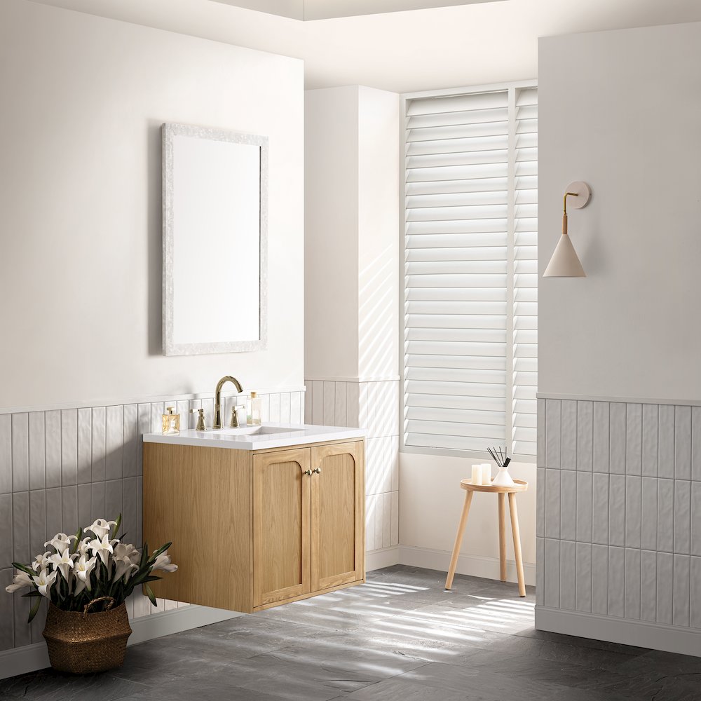 30" Single Vanity, Light Natural Oak w/ 3 CM White Zeus Top. Picture 7