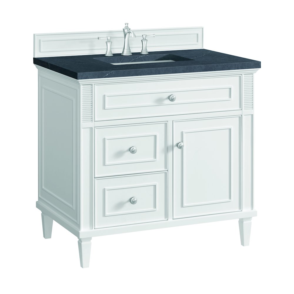 36" Single Vanity, Bright White w/ 3 CM Charcoal Soapstone Quartz Top. Picture 9