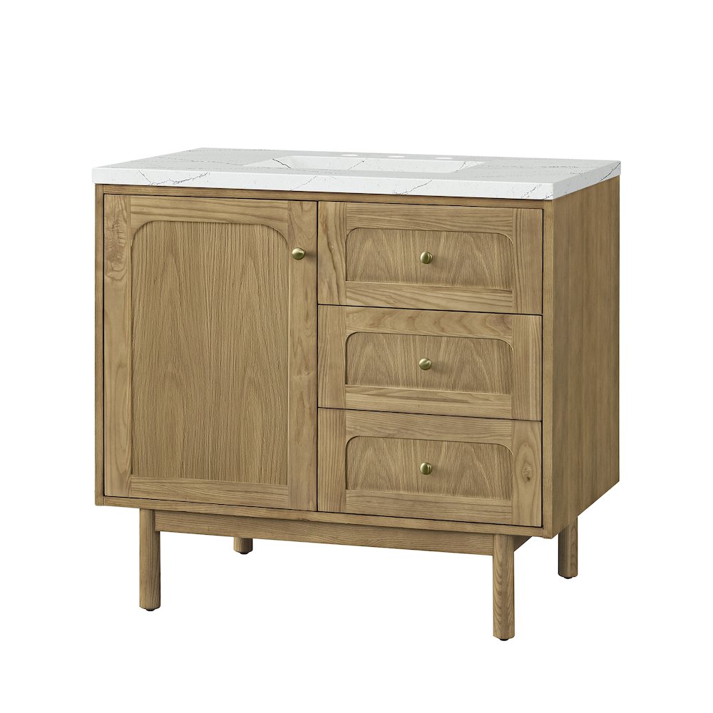 36" Single Vanity, Light Natural Oak w/ 3 CM Ethereal Noctis Top. Picture 9