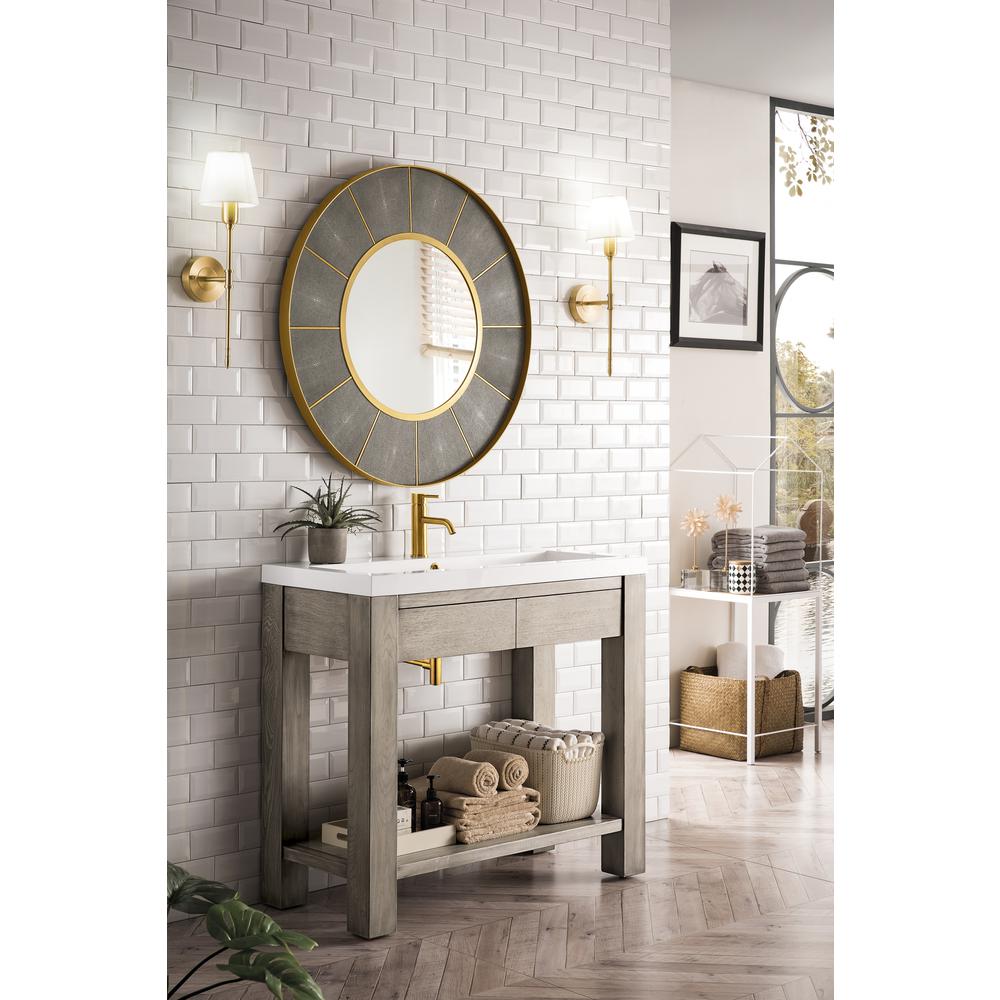 39.5" Wooden Sink Console, Platinum Ash w/ White Glossy Composite Countertop. Picture 4
