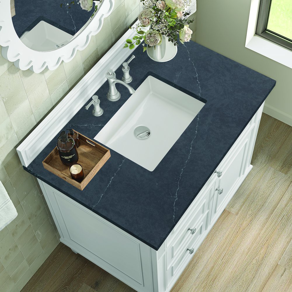 36" Single Vanity, Bright White w/ 3 CM Charcoal Soapstone Quartz Top. Picture 7