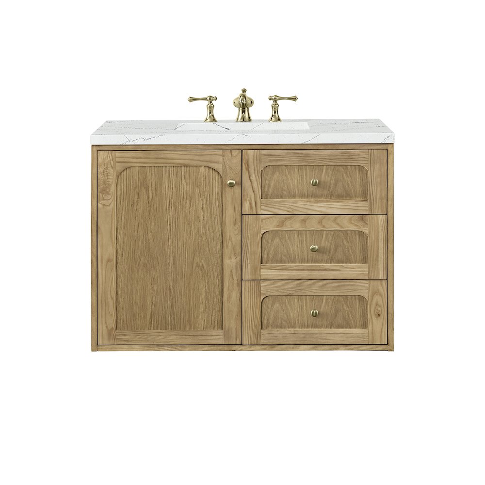 36" Single Vanity, Light Natural Oak w/ 3 CM Ethereal Noctis Top. Picture 2