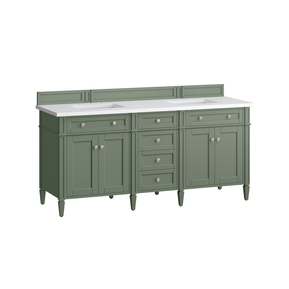 72" Double Vanity, Smokey Celadon w/ 3 CM White Zeus Top. Picture 6