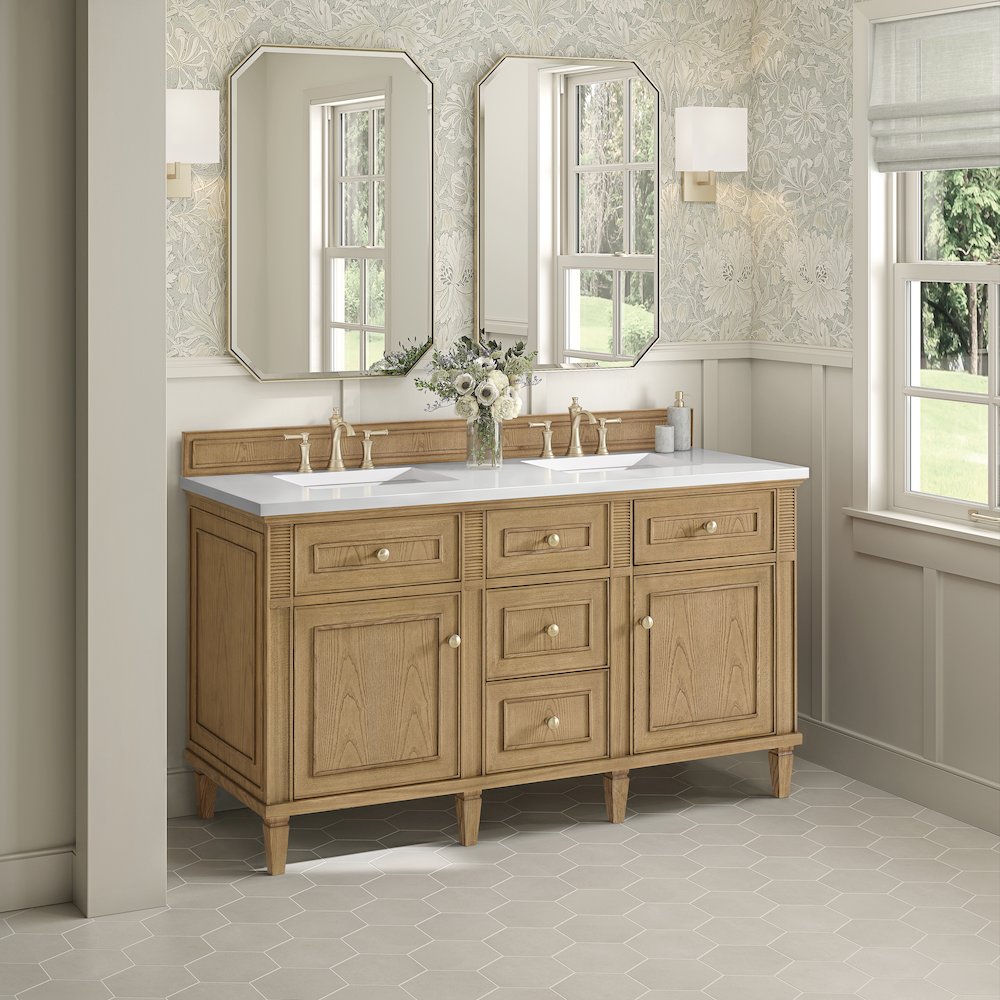 60" Double Vanity, Light Natural Oak. Picture 4