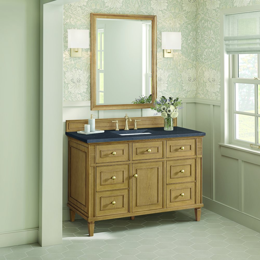48" Single Vanity, Light Natural Oak w/ 3 CM Charcoal Soapstone Quartz Top. Picture 4