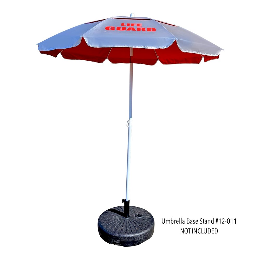 5.5' Wind Umbrella with LIFE GUARD Logo, Silver /Red. Picture 7