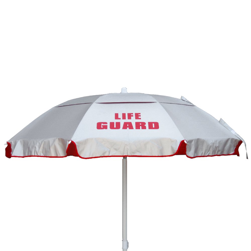 5.5' Wind Umbrella with LIFE GUARD Logo, Silver /Red. Picture 1