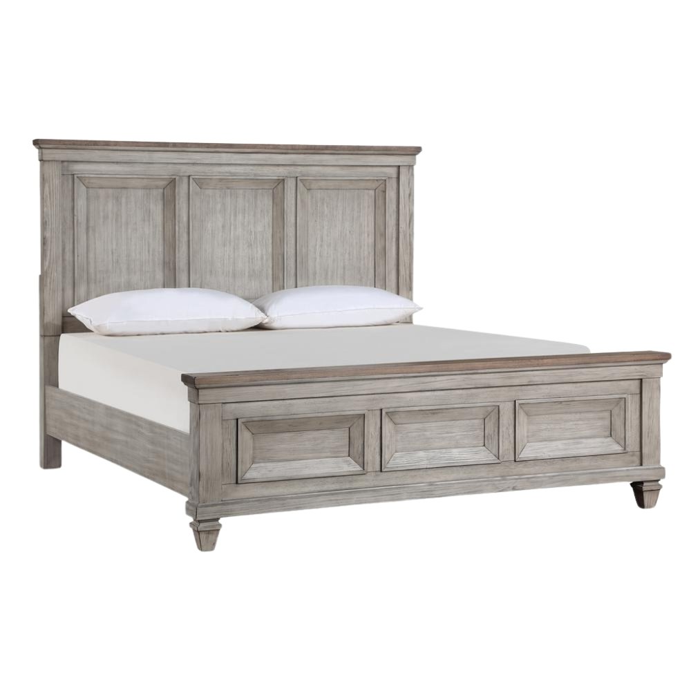 Wood Bed Frame Queen Size, Solid Wooden Queen Bed Frame in Grey. Picture 1
