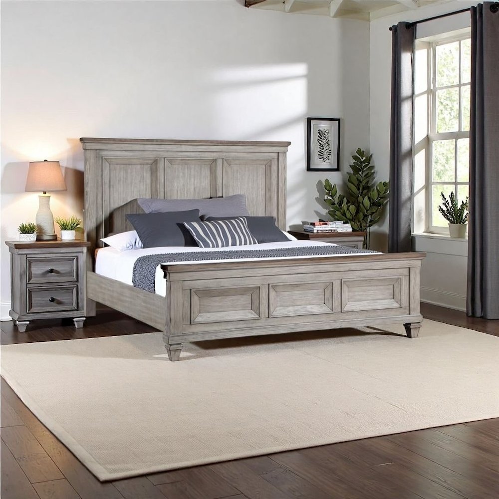 Wood Bed Frame Queen Size, Solid Wooden Queen Bed Frame in Grey. Picture 2