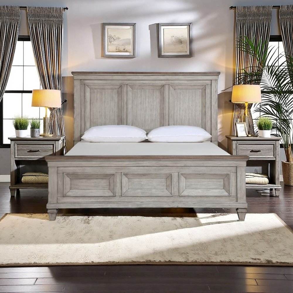 Wood Bed Frame Queen Size, Solid Wooden Queen Bed Frame in Grey. Picture 3