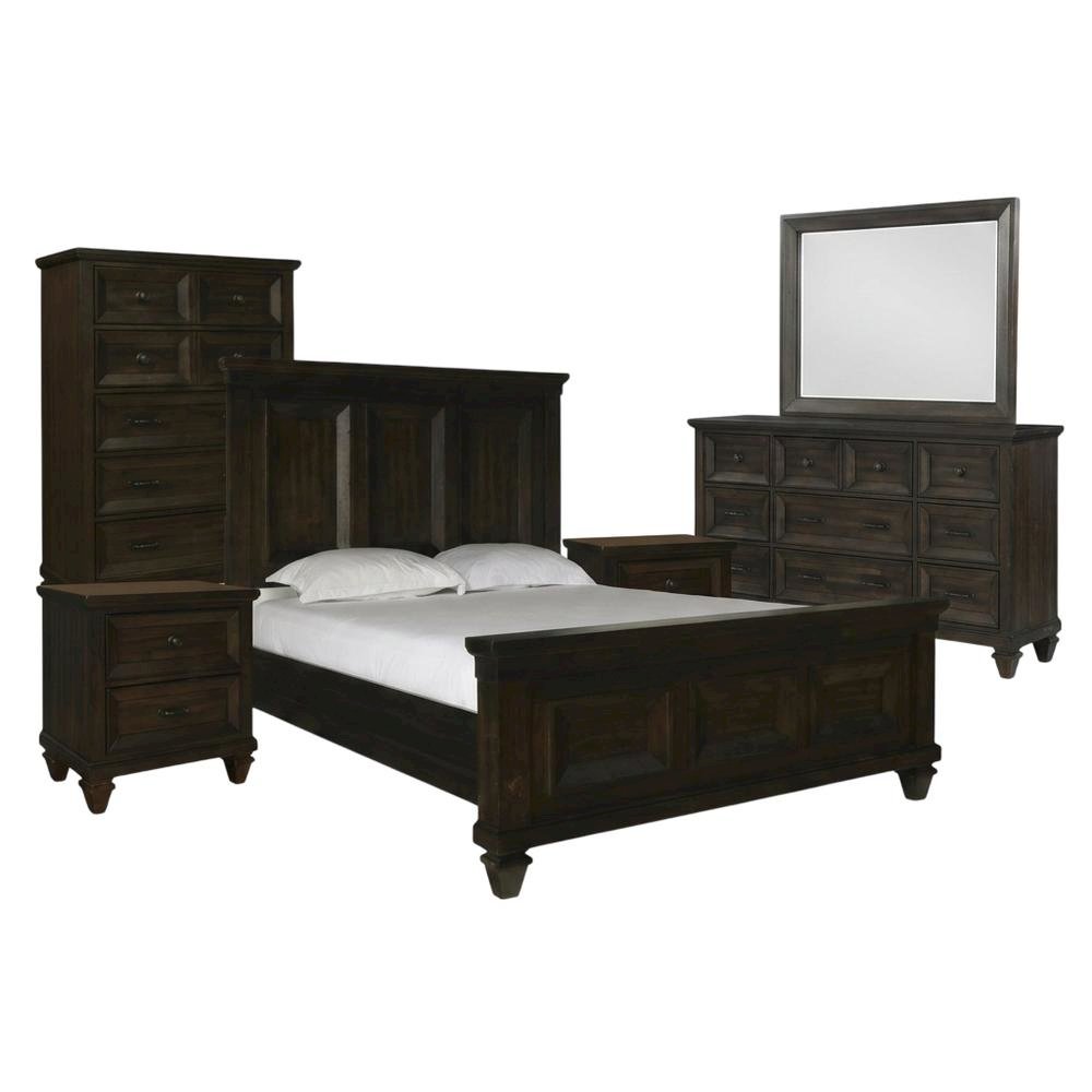 Wood Queen Bedroom Furniture Set with Dresser, Mirror, Chest, Nightstands. Picture 1