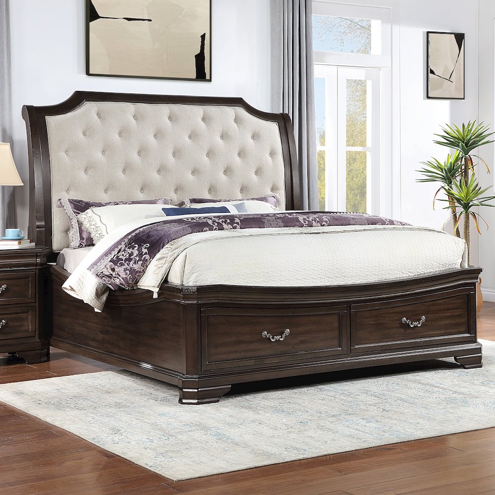 Lyndhurst Wood King Upholstered Bed in Walnut. Picture 2