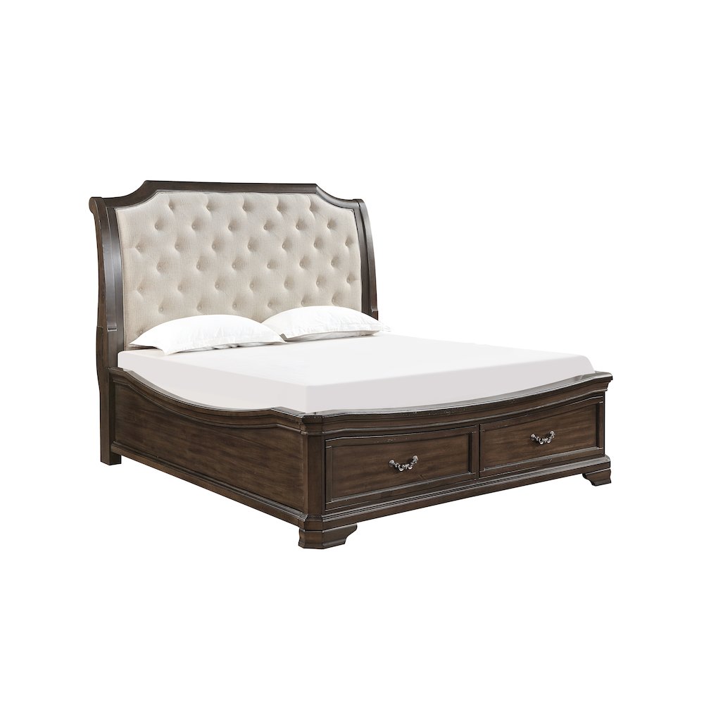 Lyndhurst Wood California King Upholstered Bed in Walnut. Picture 1