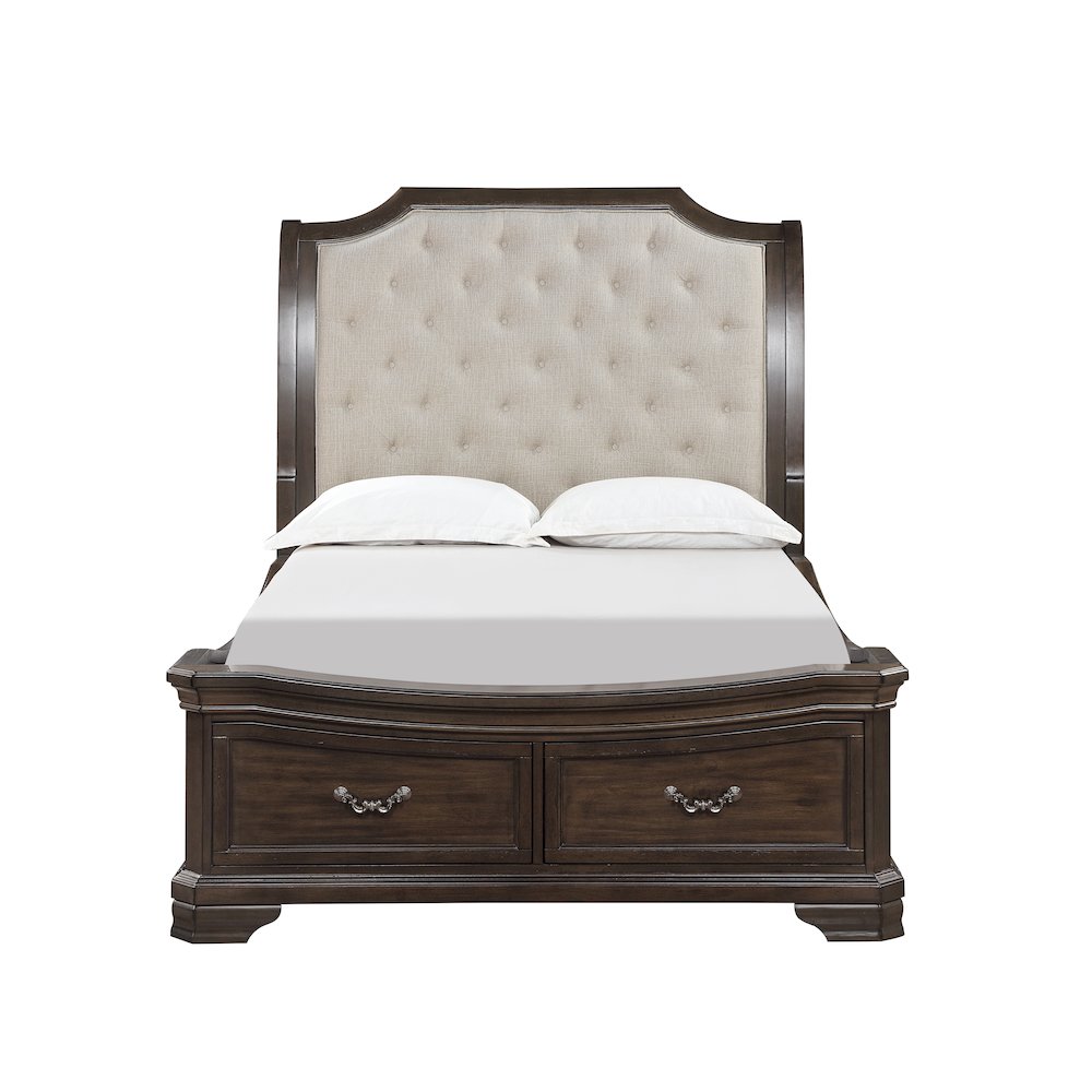 Lyndhurst Wood Queen Upholstered Bed in Walnut. Picture 3