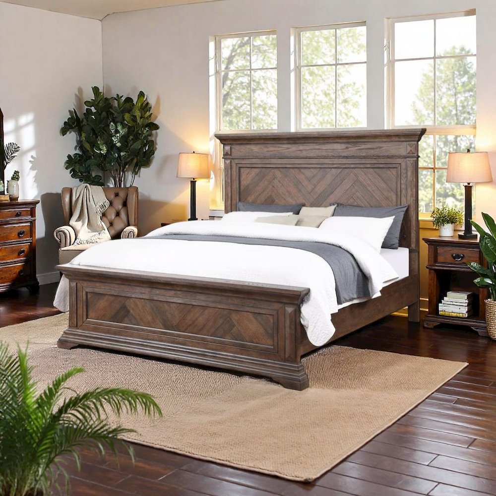Solid Wood King Size Bed Frame – Wooden Bed Frame King in Walnut Finish. Picture 2