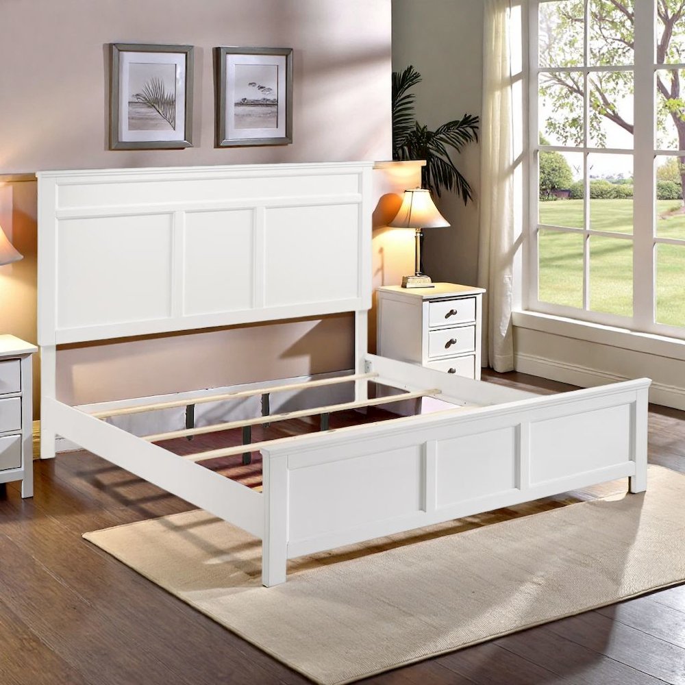 Solid Wood Bed Frame Queen Size, White Wooden Queen Bed Frame with Headboard. Picture 2