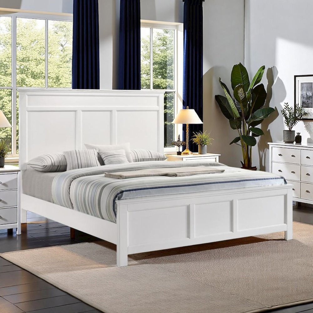 Solid Wood Bed Frame Queen Size, White Wooden Queen Bed Frame with Headboard. Picture 3
