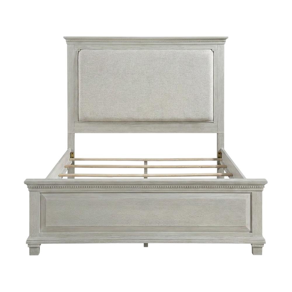 Polyester-Upholstered Queen Panel Bed Frame with Headboard and Footboard, Gray. Picture 1