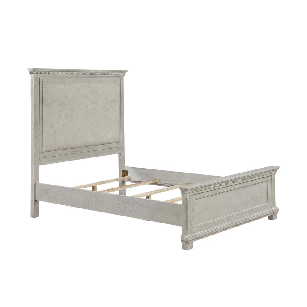 Polyester-Upholstered Queen Panel Bed Frame with Headboard and Footboard, Gray. Picture 3
