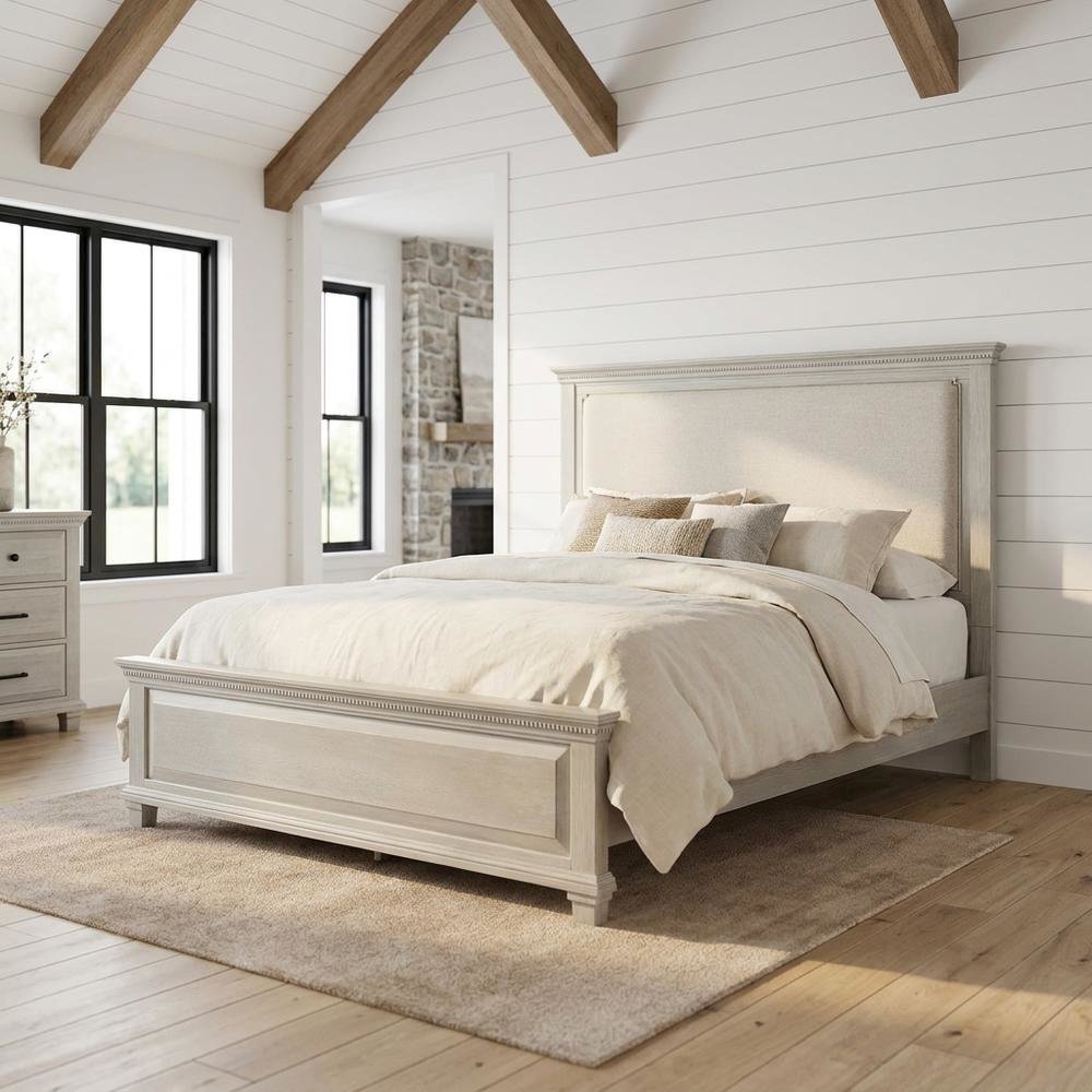 Polyester-Upholstered Queen Panel Bed Frame with Headboard and Footboard, Gray. Picture 4