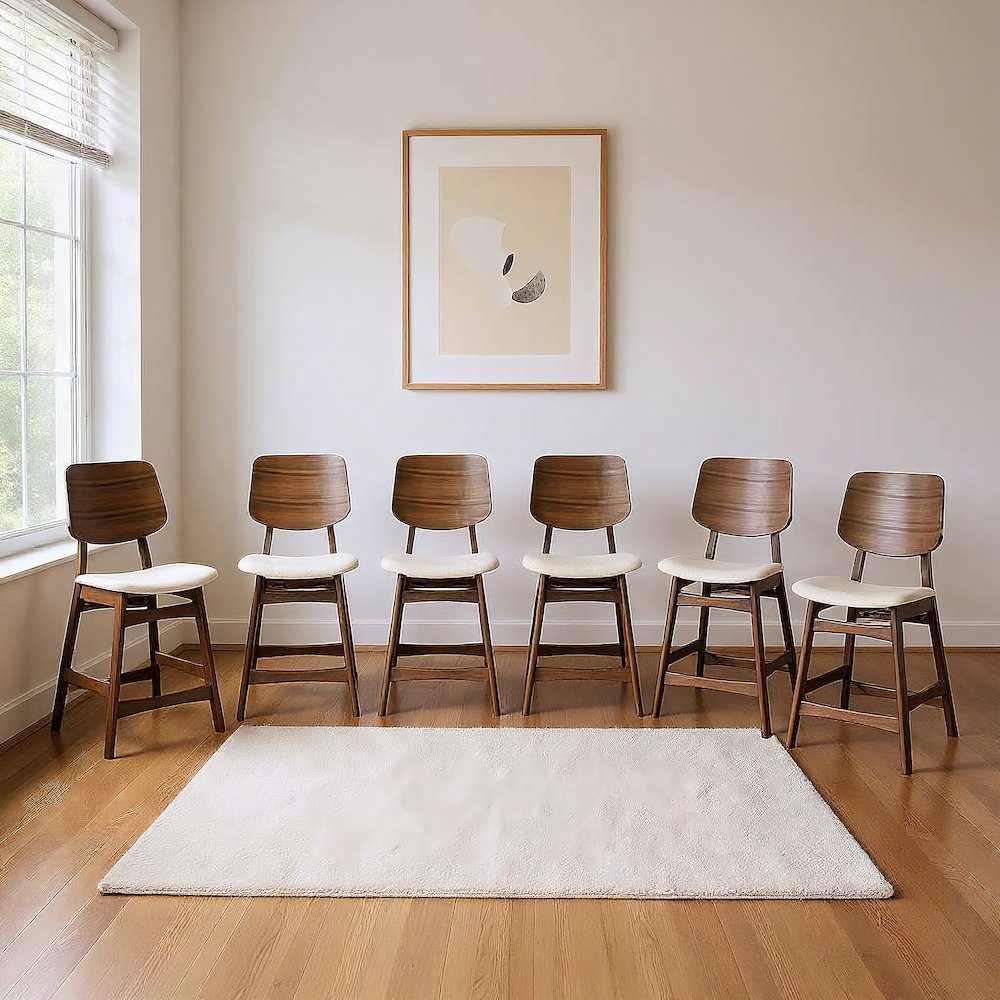 Oscar Wood Counter Chair - Walnut/Natural Beige (Set of 6). Picture 2