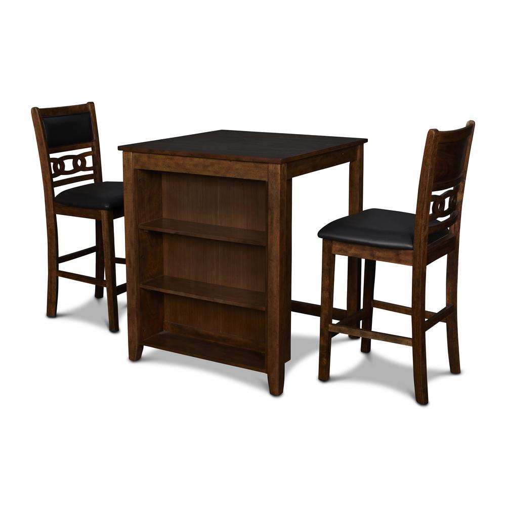 Furniture Gia Solid Wood Counter Table  2 Chairs in Brown. Picture 1