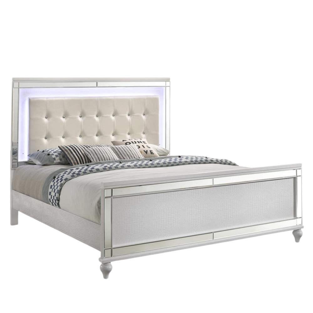 White Queen Bedframe – Solid Wood LED Bed Frame Queen with Headboard. Picture 1