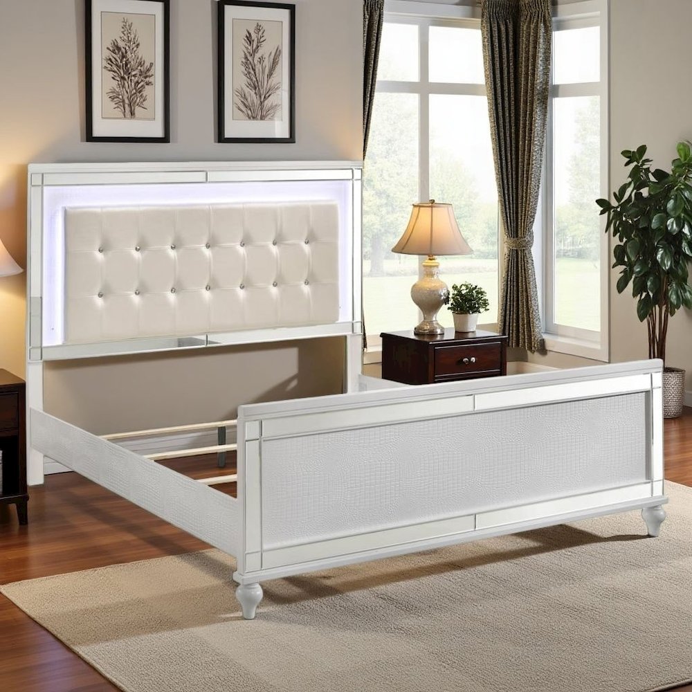 White Queen Bedframe – Solid Wood LED Bed Frame Queen with Headboard. Picture 2