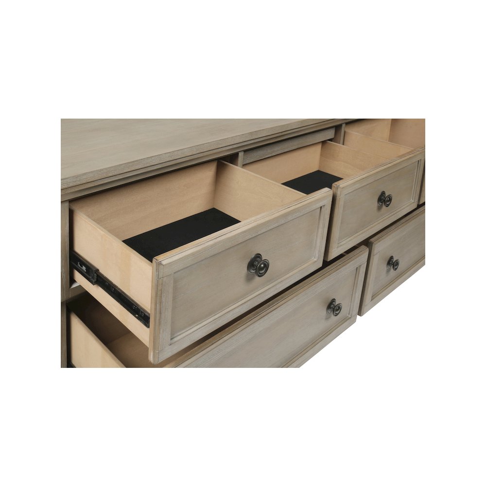 Allegra Wood 7-Drawer Dresser with Mirror, Pewter. Picture 8