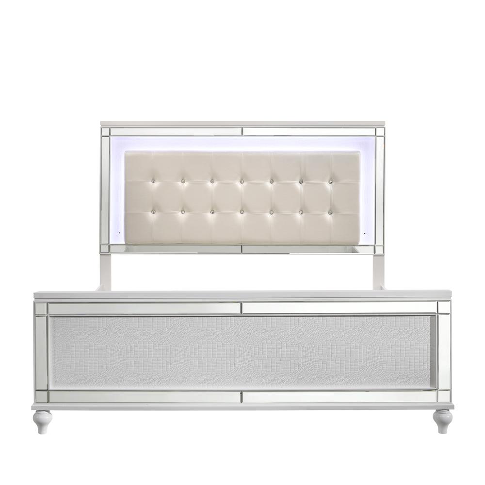 Furniture Valentine Solid Wood California King Lighted Bed in White. Picture 3