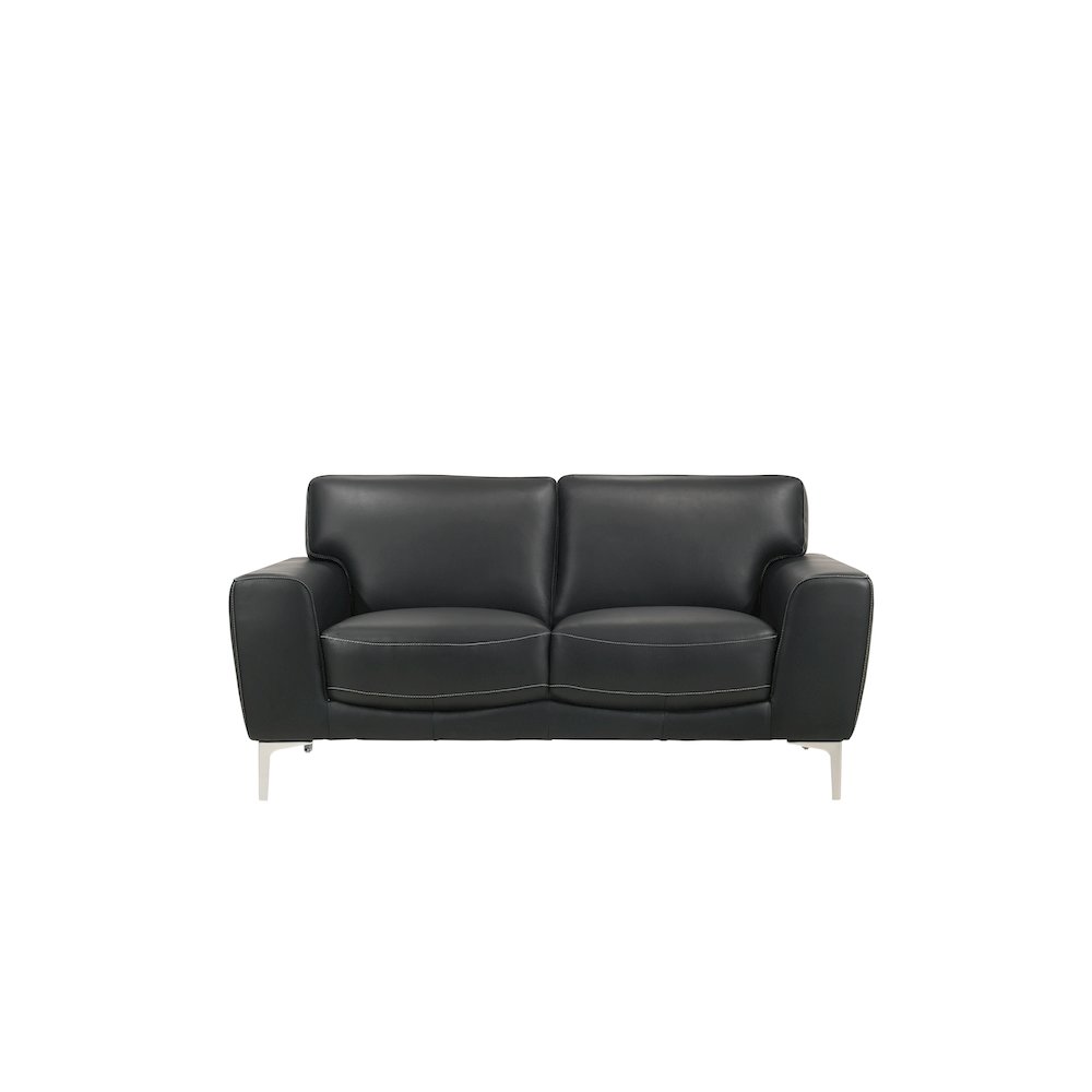 Furniture Carrara Top Grain Italian Leather Loveseat in Black. Picture 2