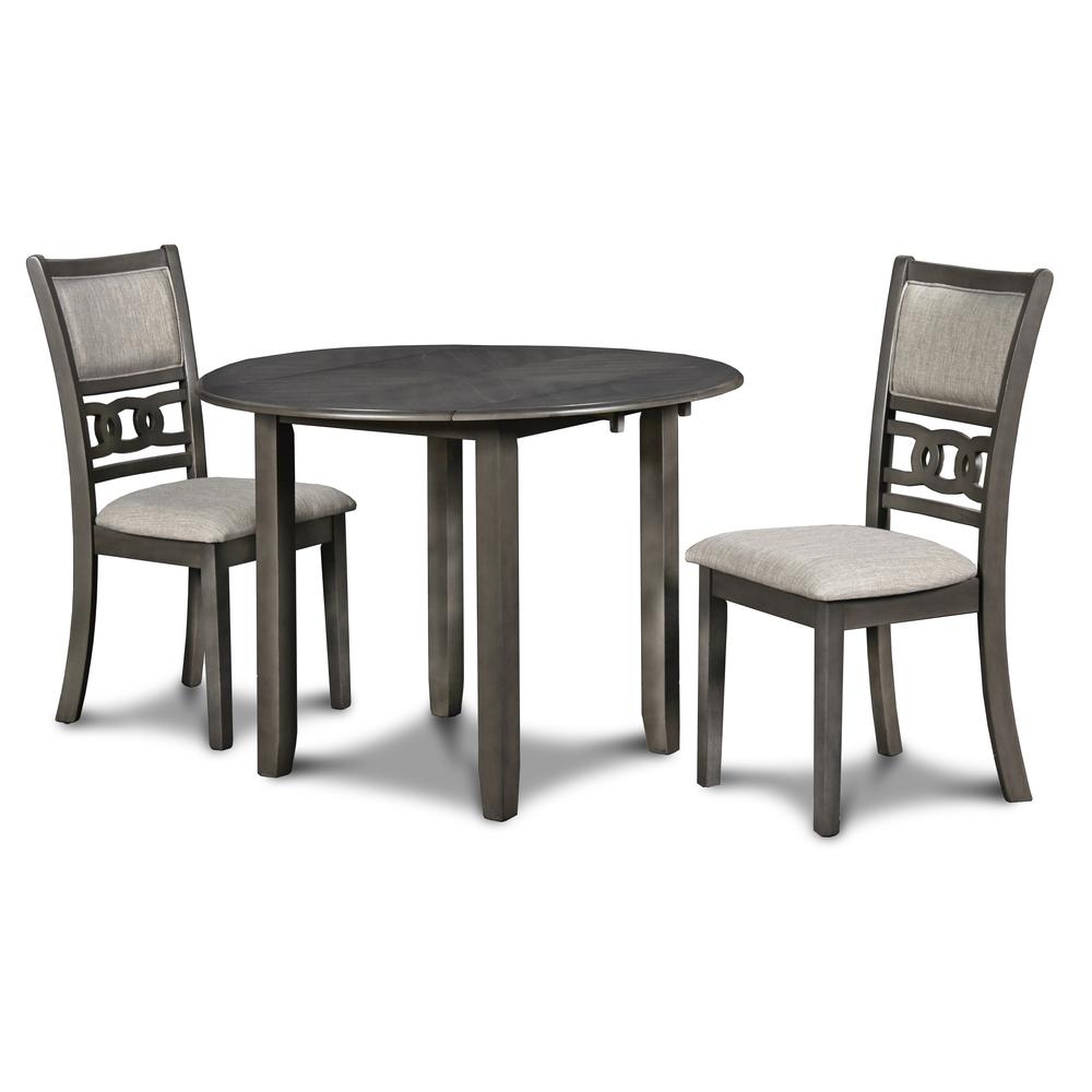 Gia 3-Piece 42" Wood Round Dining Set with 2 Chairs in Gray. Picture 5