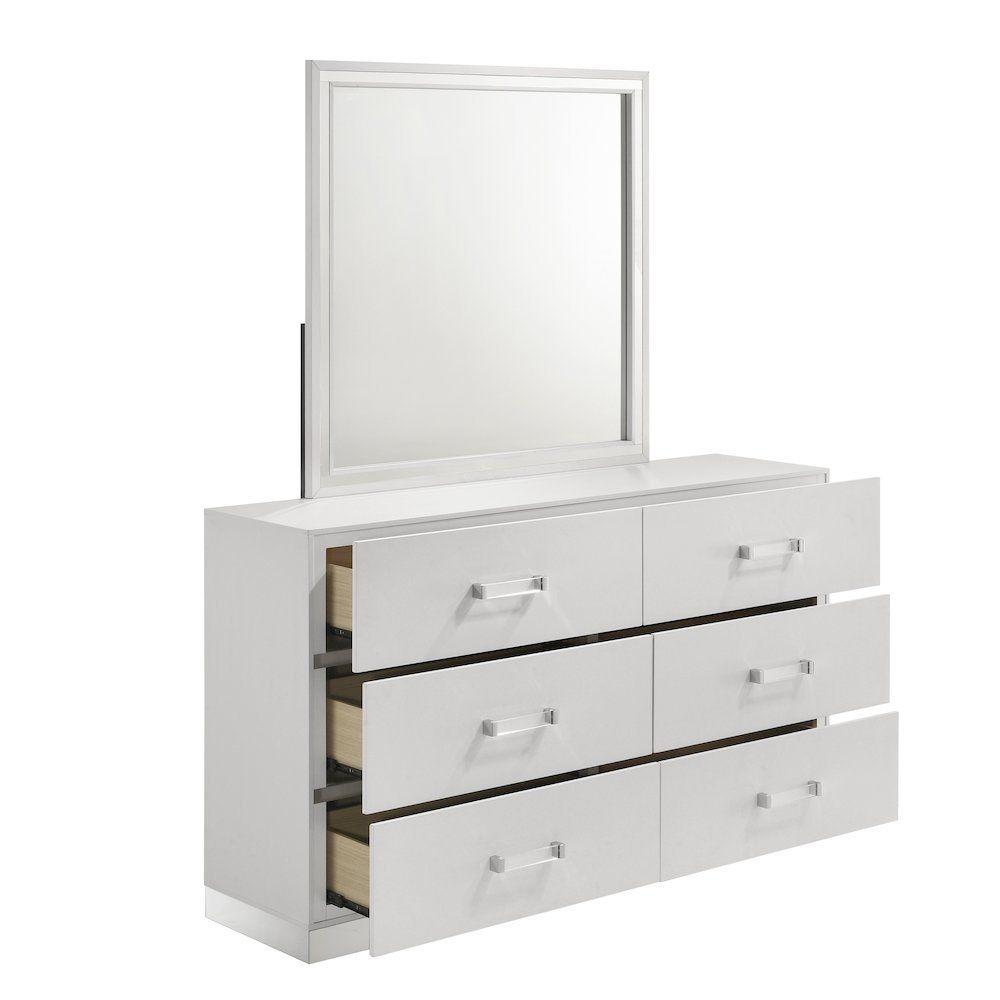 Europa 7-Piece Wood King Bedroom Set (B/Dr/Mr/2Ns with Panels), White. Picture 9