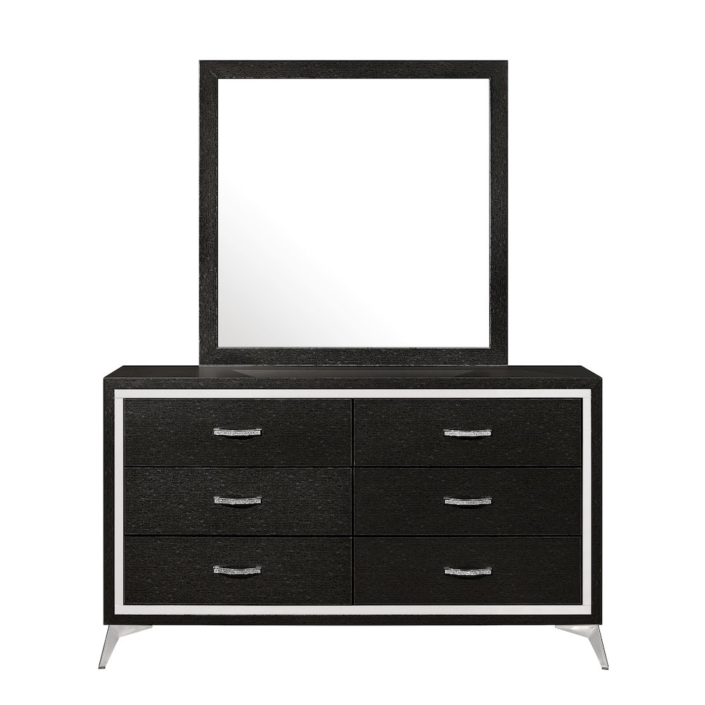 Huxley Wood 6-Drawer Dresser with Mirror, Black. Picture 3