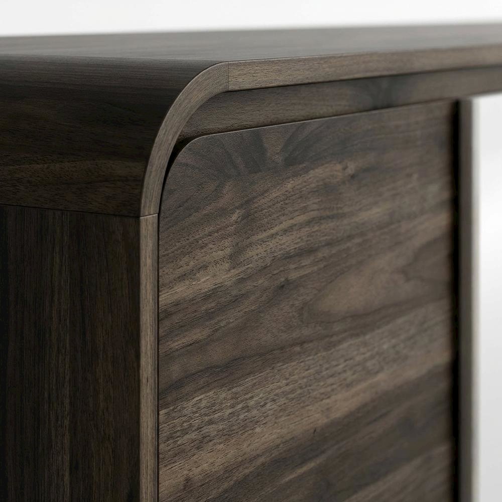 Walnut Wood TV Stand with Solid Rubberwood and Veneers for Indoor Living. Picture 5